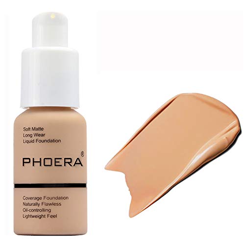 PHOERA Full Coverage Foundation - Flawless Concealer, Matte Oil Control, Long Lasting Moisturizing Base Liquid Cover Cream, Colour Changing for Women & Girls