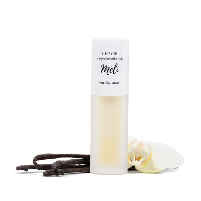 MÈLI Organic Lip Oil with Hyaluronic Acid | Clear Non-Sticky, Natural Lip Gloss, Moisturizing, Revitalizing and Rejuvenating (Vanilla Bean)