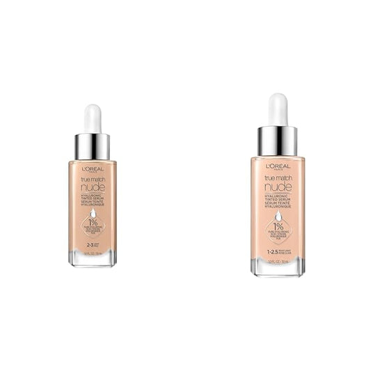 L'Oreal Paris True Match Nude Hyaluronic Tinted Serum Foundation Bundle with Shades Light 2-3 and Rosy Light 1-2.5, 1 fl. oz. Each