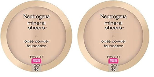 Neutrogena Mineral Sheers Lightweight Loose Powder Makeup Foundation with Vitamins A, C, & E, Sheer to Medium Buildable Coverage, Skin Tone Enhancer, Face Redness Reducer, Natural Beige 60,.19 oz