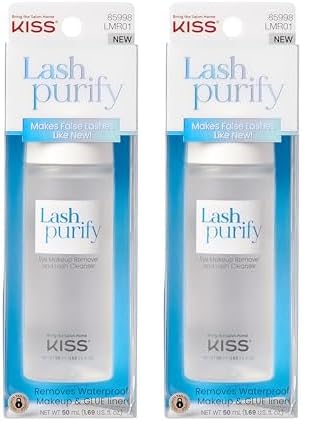 KISS Lash Purify Eye Makeup Remover & False Eyelash Cleanser/Conditioner, Gentle 3-in-1 Formula Removes Lash Glue & Waterproof Makeup, Net Wt. 50 ml (1.69 US fl. oz.) (Pack of 2)