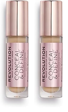 Revolution Beauty, Conceal & Define Concealer, Full Coverage & Lightweight, Long-Lasting Matte Finish, Vegan & Cruelty Free, C8 Medium or Tan Skin Tones, 0.14 Oz. (Pack of 2)