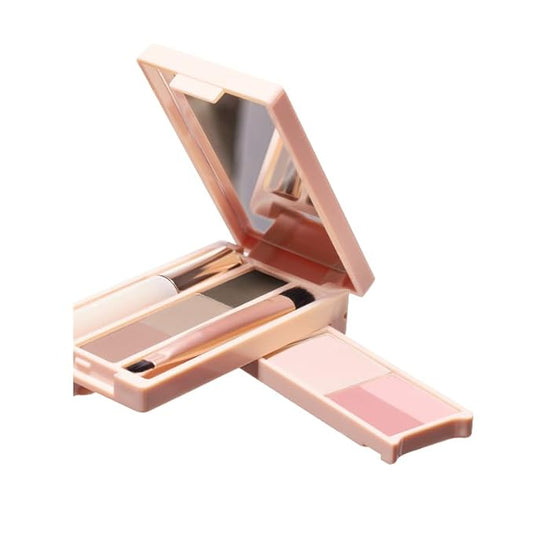 1 PC Juduo Portable Travel Use Multi Purpose Makeup Palette, Mini Size Blusher Highlighter Eyebrow Eyeshadow Palette With Mascara & Brush, All in One Travel Palette (02#)