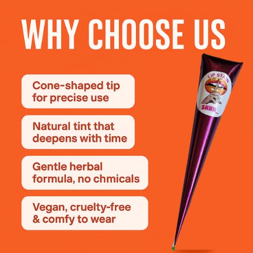 Shhh LIP Stain. 100% Organic wipe off Lip Stain Ready to use. Premium Quality Cone. Water resistance
