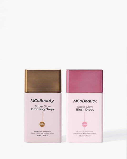 MCoBeauty Super Glow Bronzing and Blush Drops in Peach Pink, Sun-Kissed Healthy Glow for Hydrated Radiance, Pack of 2, Vegan, Cruelty Free Cosmetics