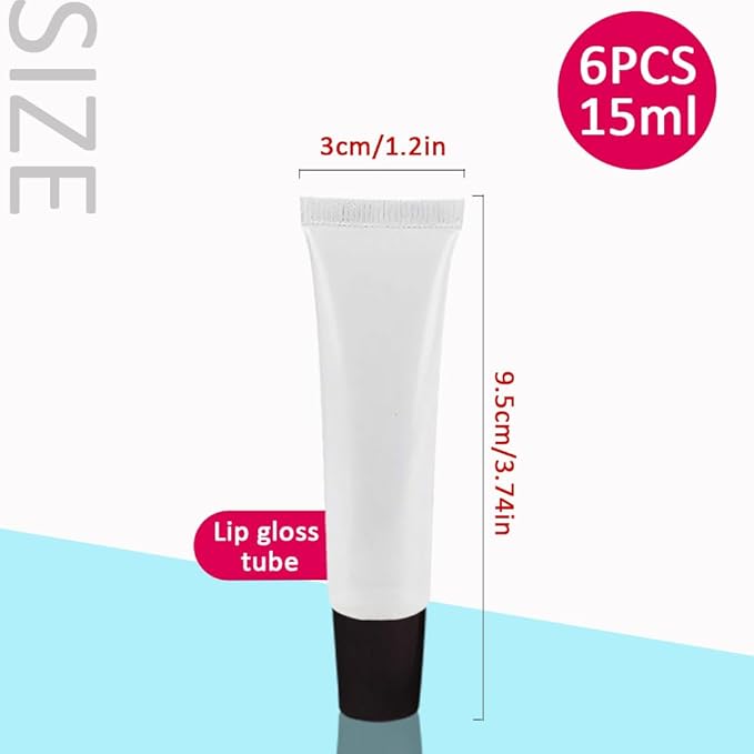 AMORIX 6pcs Empty Lip gloss Tubes Containers 15ml Black Refillable Empty Squeeze Tubes Clear Cosmetic Containers Soft Tube for Women Girls DIY Lip Gloss Cosmetics