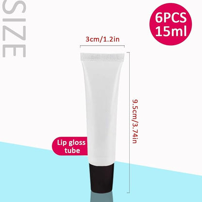 AMORIX 6pcs Empty Lip gloss Tubes Containers 15ml Black Refillable Empty Squeeze Tubes Clear Cosmetic Containers Soft Tube for Women Girls DIY Lip Gloss Cosmetics