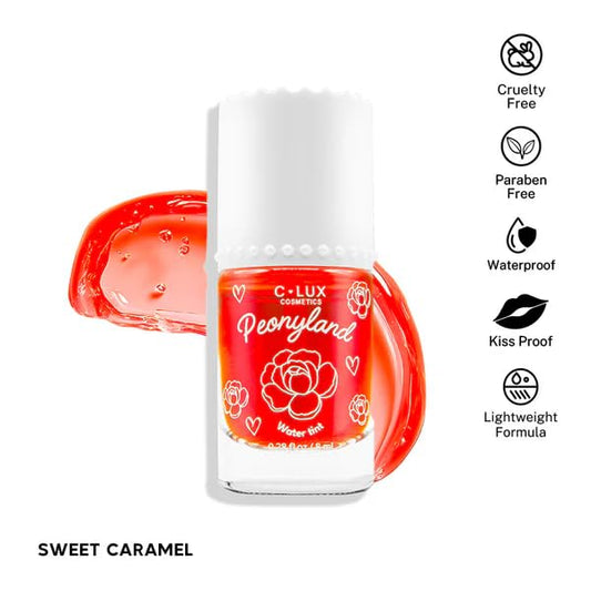 Peonyland Water Tint Cosmetics – 2-in-1 Lip and Cheek Stain, Lightweight, Hydrating, Long-Lasting, Waterproof, Kiss-Proof, Paraben-Free – Sweet Caramel (Warm Nude Tone)