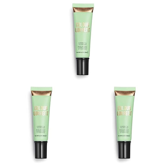Makeup Revolution Color Correct Primer, Primer For Makeup, Balances Skin Tone & Neutralises Redness, Vegan & Cruelty-Free, 0.95fl.oz/28ml (Pack of 3)