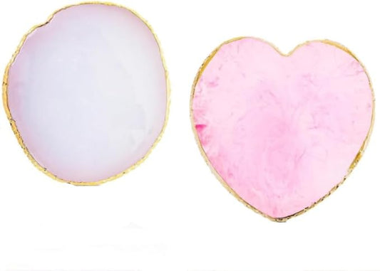 2Pcs Heart-Shaped Resin Nail Art Palette, Gold Edge Round Makeup Mixing Palette, Nail Polish Plate, Makeup,Nail Art Display Board Makeup Plate Cosmetic Mixing Tools Makeup Palettes,Makeup Palettes