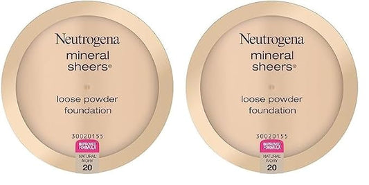 Neutrogena Mineral Sheers Lightweight Loose Powder Makeup Foundation with Vitamins A, C, & E, Sheer to Medium Buildable Coverage, Skin Tone Enhancer, Face Redness Reducer, Natural Ivory 20,.19 oz