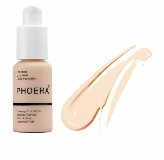 Phoera® Full Coverage Foundation Soft Matte Oil Control Concealer 30ml Flawless Cream Smooth Long Lasting (101 PORCELAIN)