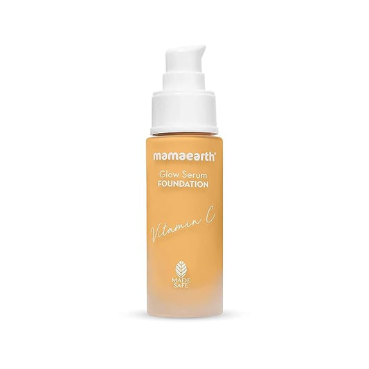 Mamaearth Glow Serum Foundation - 02 Crème Glow Shade | with Vitamin C & Turmeric | Up to 12 Hour Buildable Coverage | Waterproof & Lightweight | 1.01 Fl Oz (30ml)