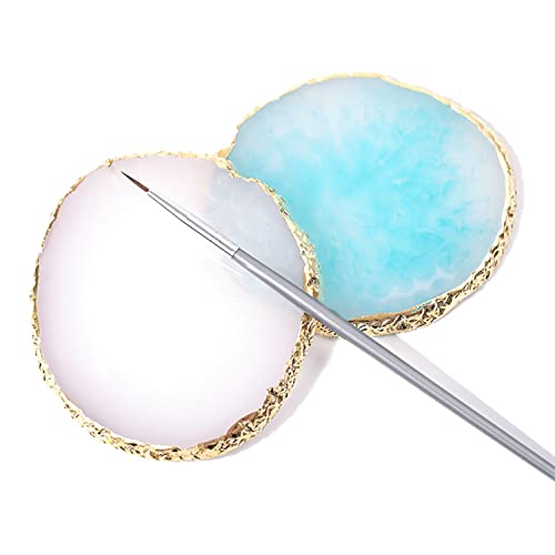Resin Nail Art Palette, Nail Art Painting Mixed Color Palette Gold Edge Nail Gel Color Makeup Display Board (3#Blue)