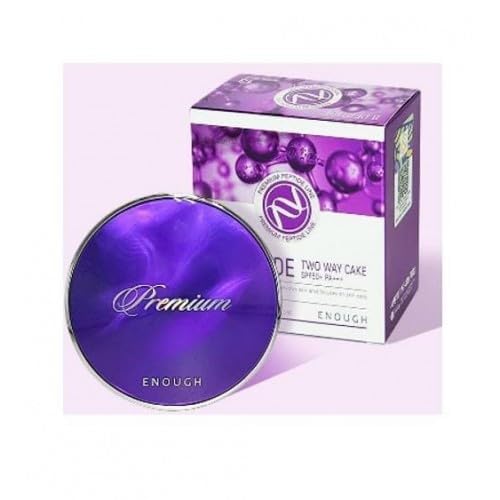 ENOUGH Premium 8 Peptide Two Way Cake SPF50, Korean Makeup Setting Powder Foundation, Face Powder with Collagen, Tattoo Cover Up - Refill Including (#21 Transparent Beige, 0.39 oz)