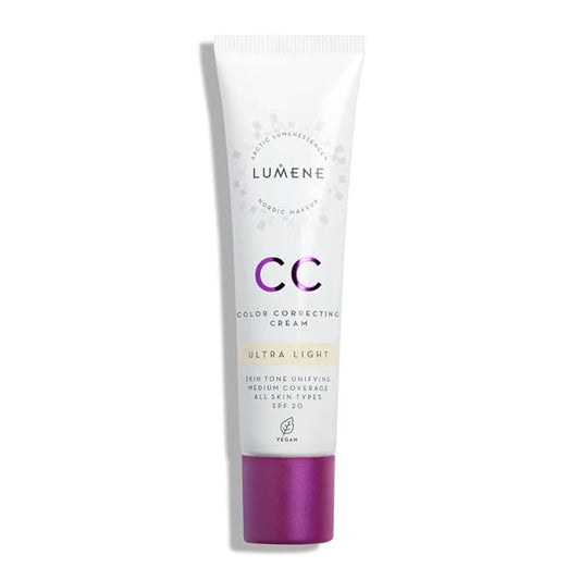 Lumene CC Color Correcting Cream infused with Pure Arctic Spring Water - 6 in 1 Medium Coverage for all Skin Types SPF 20-30 ml / 1.0 Fl.Oz. (Ultra Light)