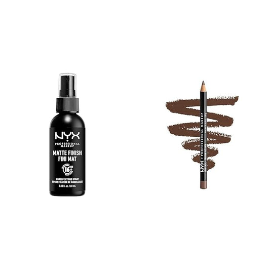 NYX PROFESSIONAL MAKEUP Makeup Setting Spray - Matte Finish, Long-Lasting Vegan Formula (Packaging May Vary) & Slim Lip Pencil, Long-Lasting Creamy Lip Liner - Espresso