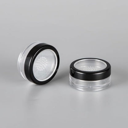 6 Pcs 10g 10ml Plastic Empty Travel Powder Container Loose Powder Compact Case Clear Makeup Jar Cosmetic Cream Face Powder Blusher Foundation Container Pots With Sifter and Black Rimmed Lid