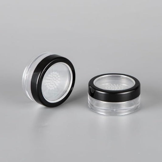 6 Pcs 10g 10ml Plastic Empty Travel Powder Container Loose Powder Compact Case Clear Makeup Jar Cosmetic Cream Face Powder Blusher Foundation Container Pots With Sifter and Black Rimmed Lid