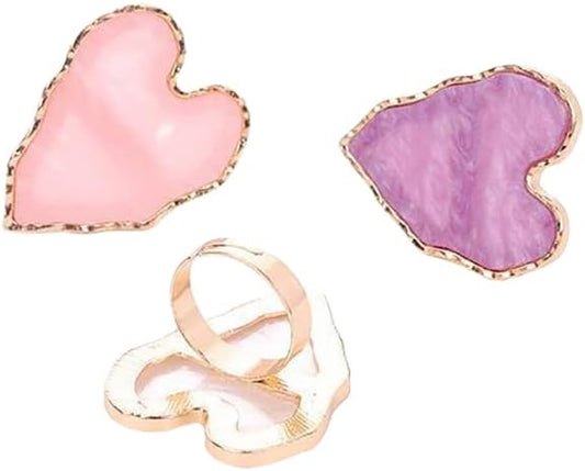 3 Pcs Resin Nail Art Palette Rings Gel Polish Mixing Tray DIY Color Plates with Adjustable Finger Rings Heart