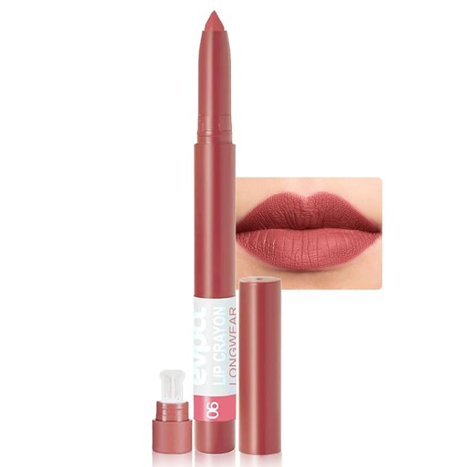 evpct Red Brown Lip Liner Crayon Pencils Set for Women, Matte Lip Stick Crayon Long Lasting, Lips Pencil Liner and Lipstick set, Lipliner Pencil, 24 Hours Long Wearing Lipstick, Built-in Sharpener 06