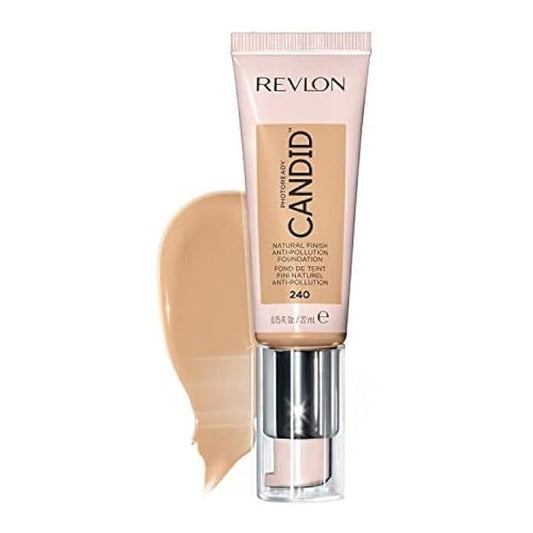 Revlon Liquid Foundation, Photo Ready Candid Face Makeup for Sensitive and Dry Skin, Longwear Sheer-Medium Coverage with Natural Glow Finish, 240 Natural Beige, 0.75 Oz