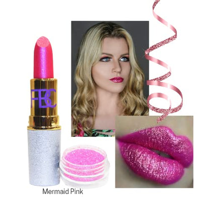 FBC Lipstick Mermaid Collection 0.79 ounces Lipstick for Women with Free Glitter - Hydrating and Lightweight with Vitamin E (Mermaid Pink)