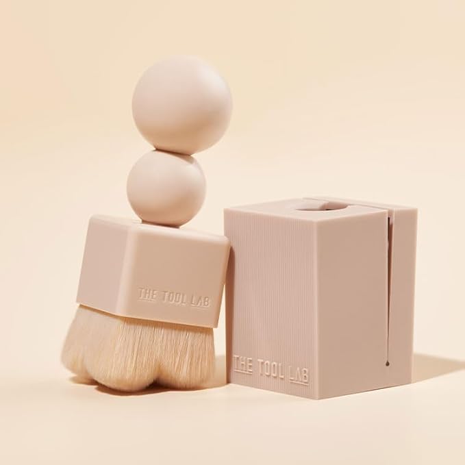 THE TOOL LAB Stamp Skinfit Cushion Foundation & Brush Set｜Glow Type, No.19 Porcelain｜120H Long-Lasting Coverage, Flawless, Ultra Adherence, Glass Glowy Clear Watercolor-Radiance Skin｜SPF 40++, 11g