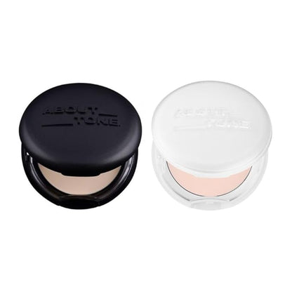 [ABOUT TONE] Blur Powder Pact (02 LIGHT) + Sebum Cut Powder Pact BUNDLE SET/Pressed Powder Pact with Mirror and Puff, Face Makeup Setting Powder, Finishing Powder with Sebum Control, Vegan