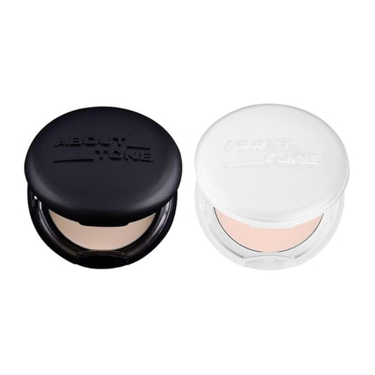 [ABOUT TONE] Blur Powder Pact (02 LIGHT) + Sebum Cut Powder Pact BUNDLE SET/Pressed Powder Pact with Mirror and Puff, Face Makeup Setting Powder, Finishing Powder with Sebum Control, Vegan