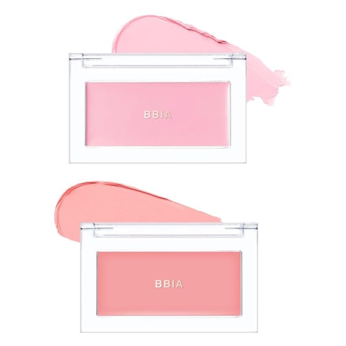 BBIA Ready To Wear Downy Cheek Cream Blush 2P Set (07 DOWNY ANGEL + 01 DOWNY PINK) / Blendable and Lightweight Cheek Makeup, Highly Pigmented with Long Wearing Formula
