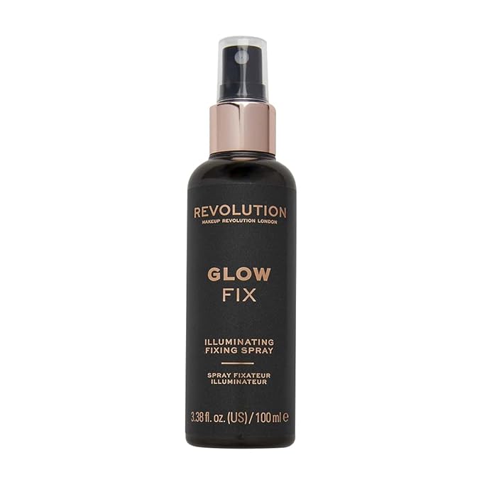 Makeup Revolution, Glow Fix Illuminating Fixing Spray, Glow Finish, Hydrating & Brightening Setting Spray for Face, Vegan & Cruelty-Free, 3.38fl.oz