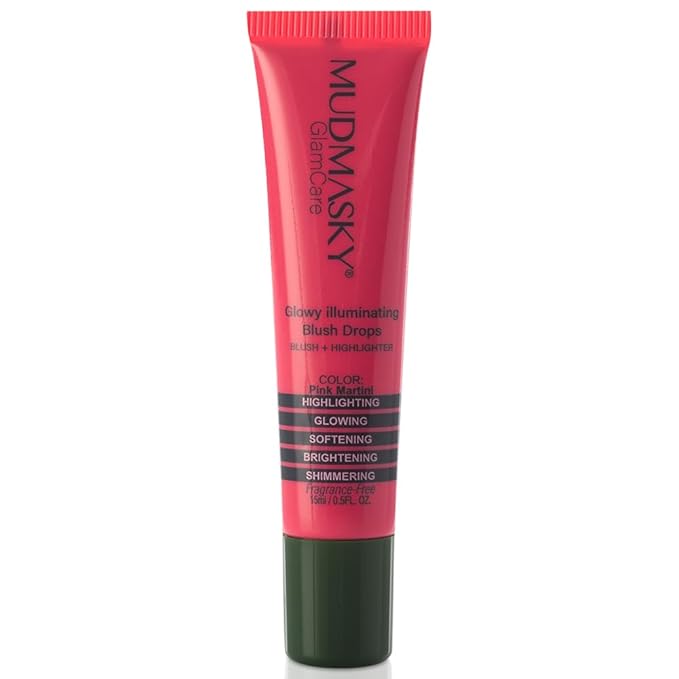 MUDMASKY GlamCare Illuminating Blush Drops - Pink Martini 15milliliter/0.5ounce - Long-lasting Natural Glow & Plumping Cheekbones - Perfect Gifts for Women - Beauty Blush & Make Up for Radiant Skin
