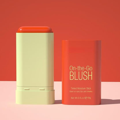 On-the-Go Makeup Blush Stick Tinted Moisture Stick, Shadow Lips Cheek Blusher Creamy Makeup Long Lasting Natural Nude Makeup for All Skin (orange)