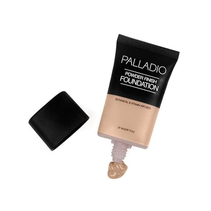 Palladio Powder Finish Liquid Foundation, Natural Matte Appearance, Reduces Fine Lines, Covers Large Pores, Hides Imperfections, All Day Wear, Sheer to Medium Coverage, Honey