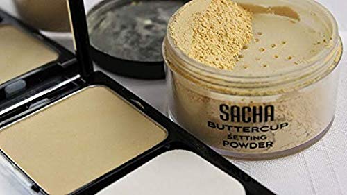 Sacha Buttercup Face Powder Compact. Translucent Powder, Controls Oils & Shine. Pressed Powder for Medium to Dark Skin Tones, 0.45 oz.