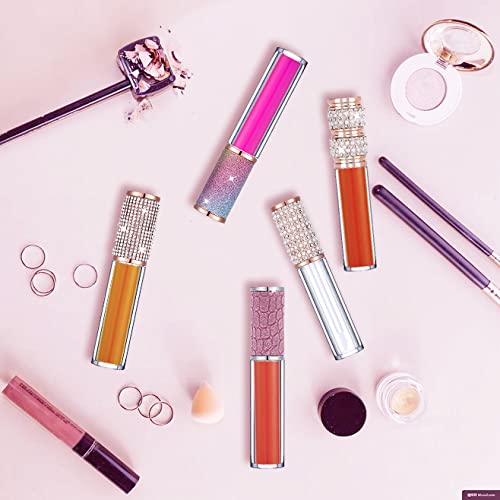 AMORIX 50 Pack Diamond Lip Gloss Tubes with Wand 5ml Empty Rhinestone Lip Gloss Containers Lipgloss Bottles Crystal Lip Gloss Supplies Kit + 3pcs Syringes + Labels for DIY Base
