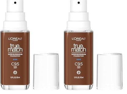 L'Oréal Paris True Match Super-Blendable Foundation, Medium Coverage Liquid Foundation Makeup with SPF 17, C9.5, Deep, 1 Fl Oz (Pack of 2)