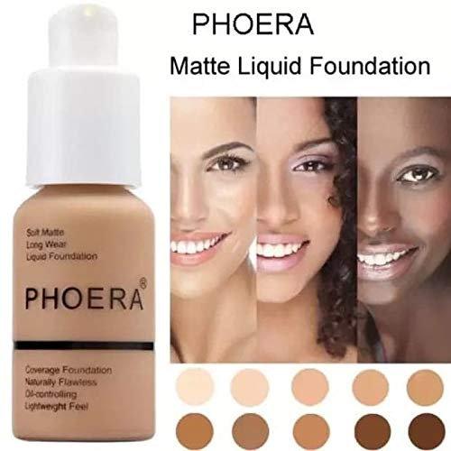 Phoera Foundation Set with Makeup Brush - Matte Cream Foundation Kit with 104 (Buff Beige) Shade & Applicator - Full Coverage Concealer - 24hr Oil Control - 30ml
