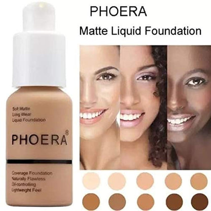 Phoera Foundation Set with Makeup Brush - Matte Cream Foundation Kit with 104 (Buff Beige) Shade & Applicator - Full Coverage Concealer - 24hr Oil Control - 30ml