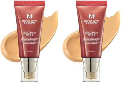 MISSHA M Perfect BB Cream No.29 Caramel beige for medium with warm skin tone SPF 42 PA +++ 1.69 Fl Oz - Tinted Moisturizer for face with SPF (Pack of 2)