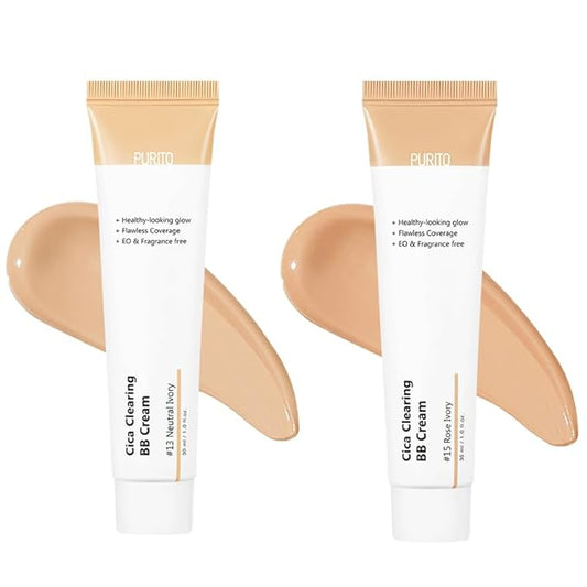 PURITO Cica Clearing BB Cream #13 Neutral Ivory + #15 Rose Ivory (1 fl.oz / 30ml) Vegan bb cream, foundation, cruelty free