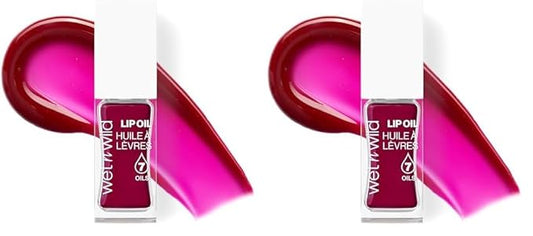 wet n wild Lip Oil - Lightweight, Non-Sticky, Hydrating & Nourishing Formula with Marula & Jojoba Oils, Vegan & Cruelty-Free - Merlot Glass (Pack of 2)