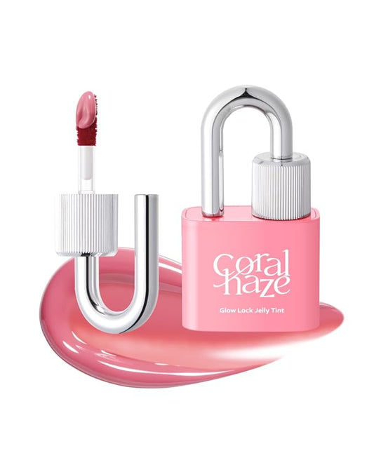 CORLAHAZE Glow Lock Jelly Tint 101 Chou 4g, Hydrating Jelly Glow Lip Stain, High-Shine, Long-Lasting Color Moisturizing Lip Enhancer with Rosehip Oil, Collectible Lock-Shaped Design, Korean Makeup