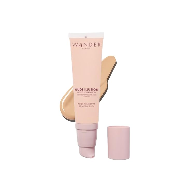 Wander Beauty Nude Illusion Liquid Foundation - Light - Medium to Full Coverage Foundation - Natural Makeup with Vitamin E & Macadamia - Nude Skin Finish Blurs & Conceals - Travel-Friendly -1.01 fl oz