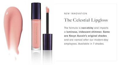 Kevyn Aucoin Celestial Lip Gloss, Drita (creamy sheer nude): Light reflecting shine & sheer. Precision makeup artist applicator. Hydrating, non-stick formula. Multi-dimensional 3D plumping effect.