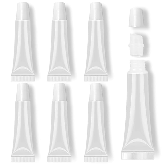 AMORIX 6pcs Empty Lip gloss Tubes Containers 15ml White Refillable Empty Squeeze Tubes Clear Cosmetic Containers Soft Tube for Women Girls DIY Lip Gloss Cosmetics