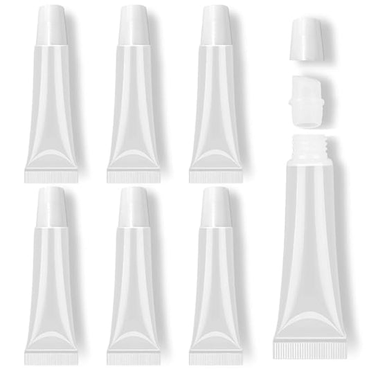 AMORIX 6pcs Empty Lip gloss Tubes Containers 15ml White Refillable Empty Squeeze Tubes Clear Cosmetic Containers Soft Tube for Women Girls DIY Lip Gloss Cosmetics