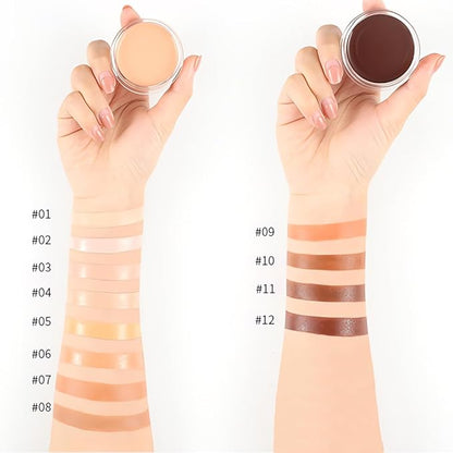 Kaely 2Pcs Cream Pot Concealer Full Coverage Makeup Set, Under Eye Brightener Color Correcting Concealer for Dark Circles, Waterproof Foundation Palette with Brush, Corrector de ojeras, 07+08