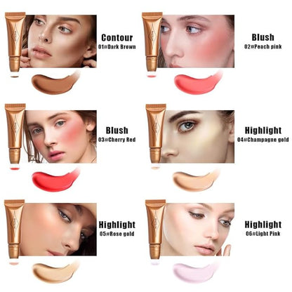 Pink Highlighter Makeup Rare Beauty Liquid Highlighter Stick with Cushion Applicator Contour Beauty Blush Wand Long Lasting Liquid Blush Stick Cream Contour Stick(#06 Light Pink Highlighter)